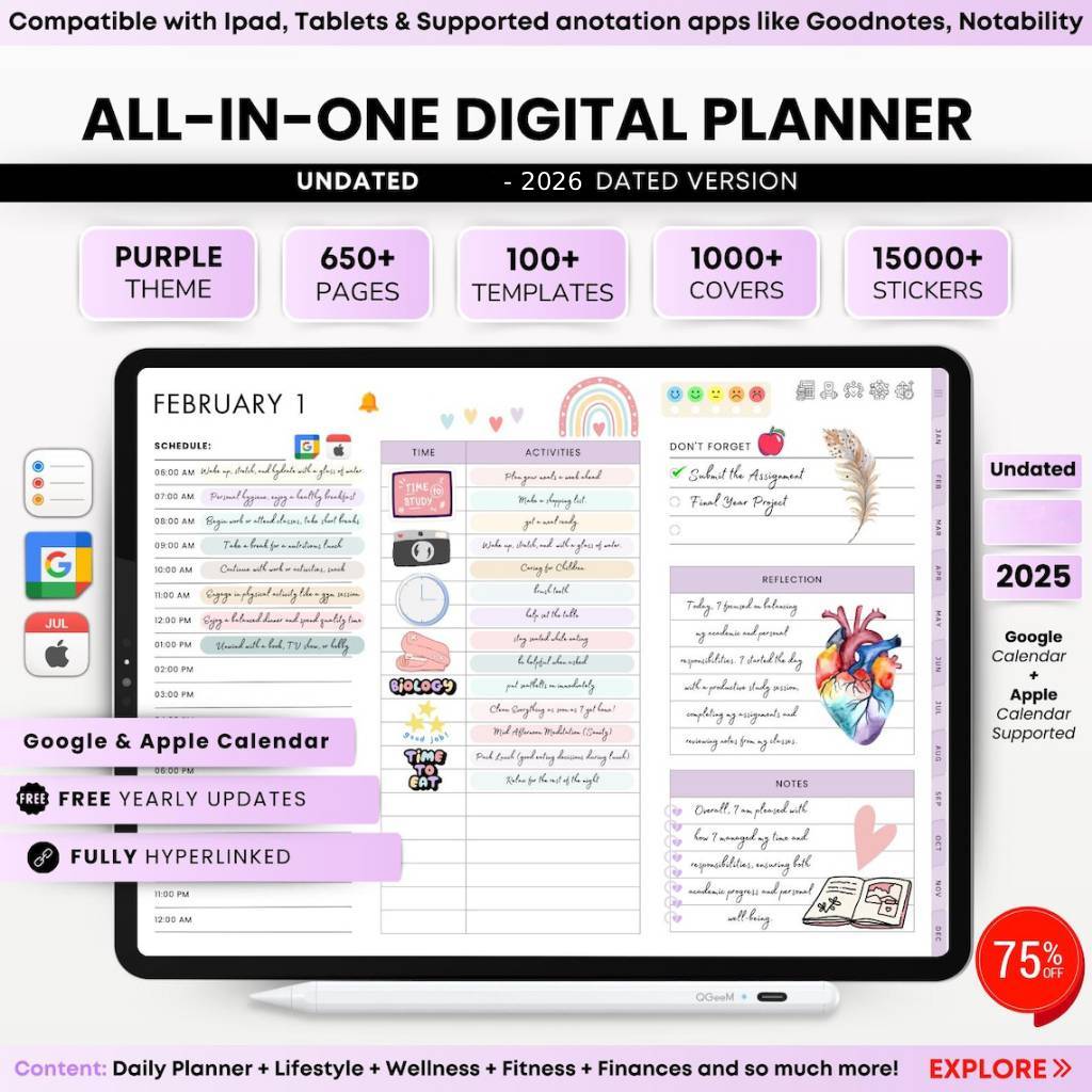 2026 Digital Planner, All-in-One Digital Planner 2026, Digital Journal ...