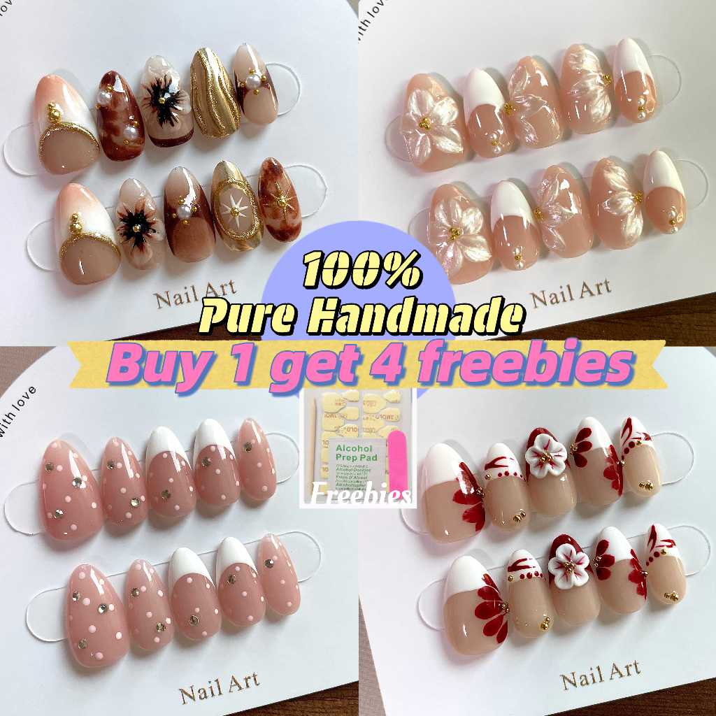 OOOINKK 100% Purely handmade Nails Super short almond Nails art Popular ...