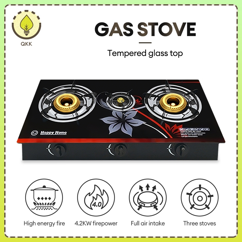 ICIC 3 Burners Gas Stove Household Tempered Glass Cooking Stove