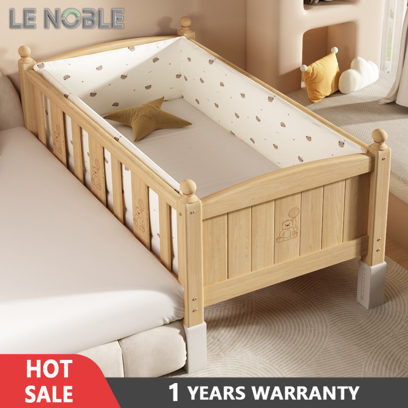 Adjustable Solid wood crib with crib railings and mattress baby cot ...