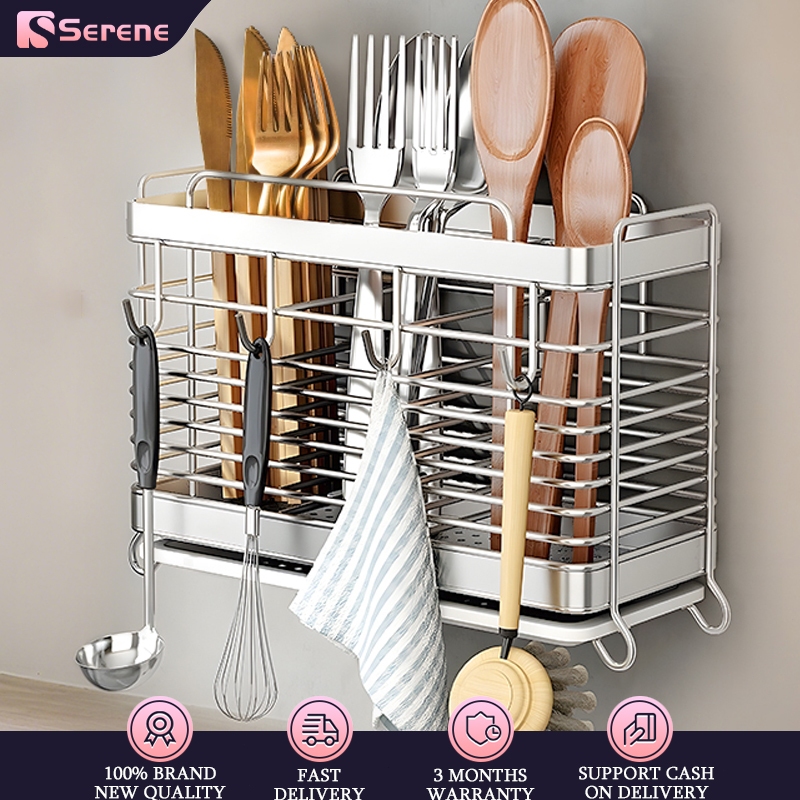 Stainless Steel Drain Rack Wall Mounted Spoon Fork Rack with Drain ...