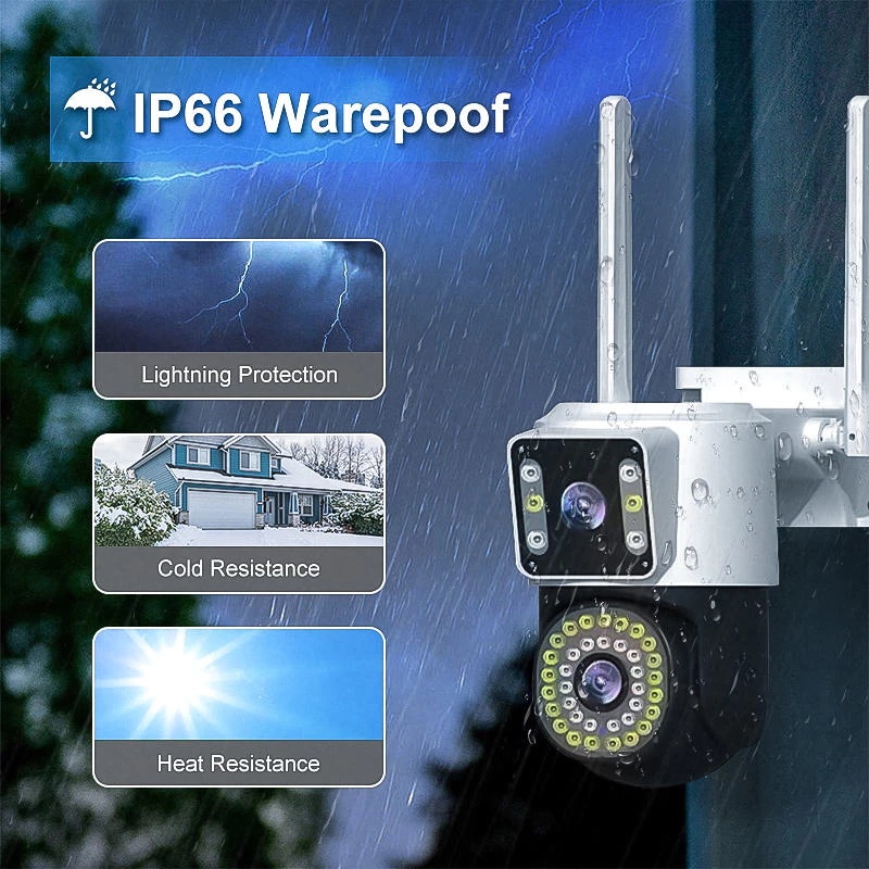 Dual Lens CCTV Camera IP66 Outdoor Waterproof Night Vision Remote Viewi ...