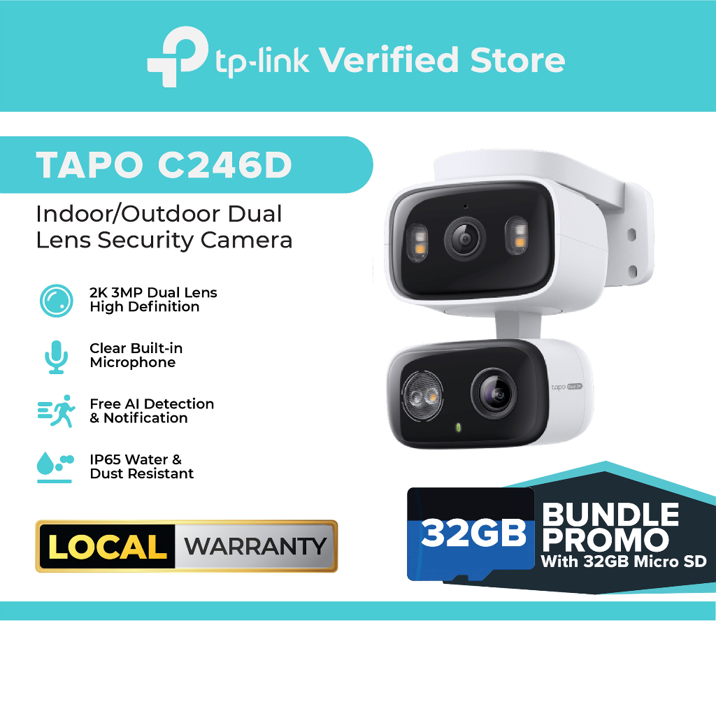 TP-Link Tapo C246D Indoor/Outdoor Dual Lens Pan/Tilt Security Camera ...