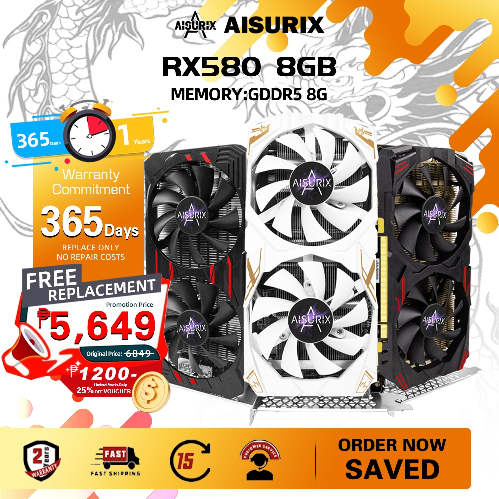 AISURIX NEW RX580 8GB Graphics Card GDDR5 256Bit Computer GPU Video ...