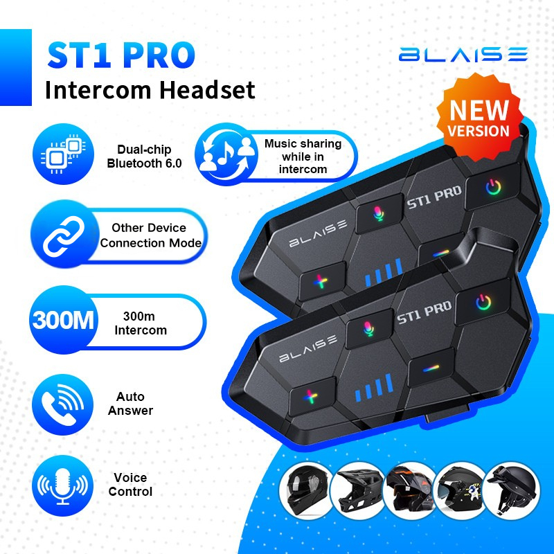Blaise ST1 Pro Helmet Intercom Motorcycle Riding Get 2 For 2 Riders ...