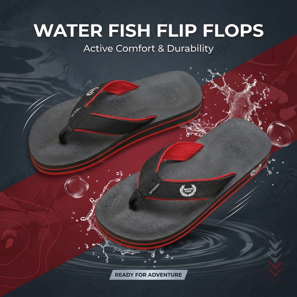 WATER FISH Men's Flat Flip Flops Non-slip Durable Casual Beach Slippers ...