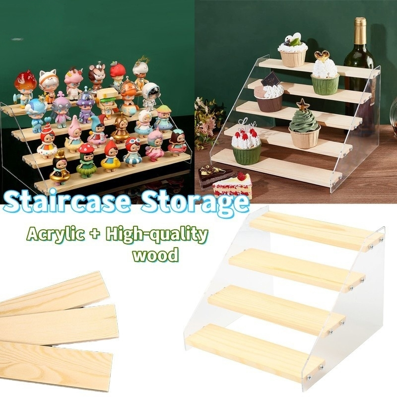 3/4/5Layer Ladder Acrylic Display Rack Wooden Cake Display Stand ...