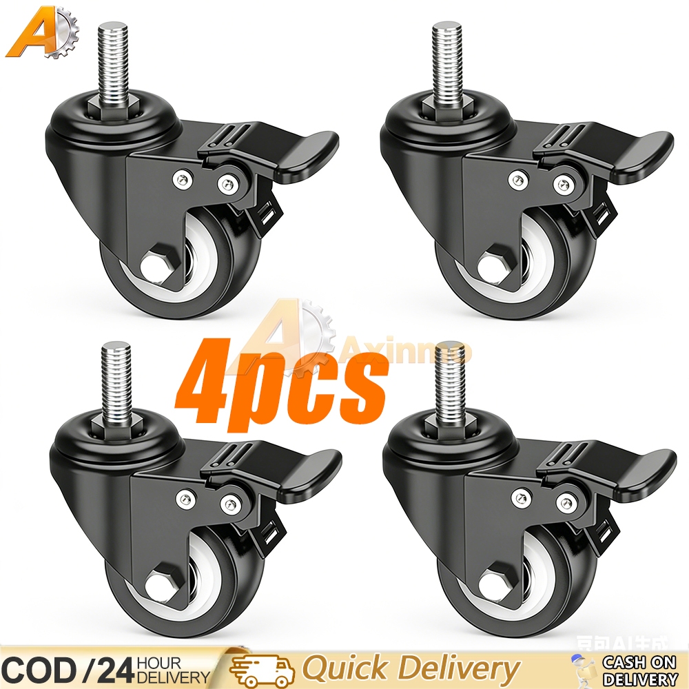 4PCS Screw Caster Wheel Mute Double Shafts Swivel, With Brake Office ...