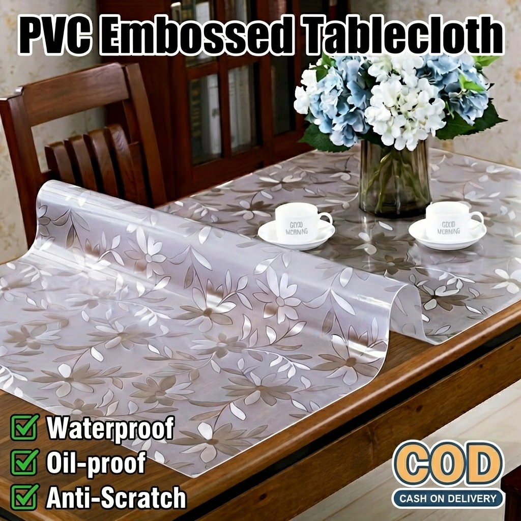 4-10+Seats Transparent Embossed PVC Tablecloth Waterproof Oil Resistant ...