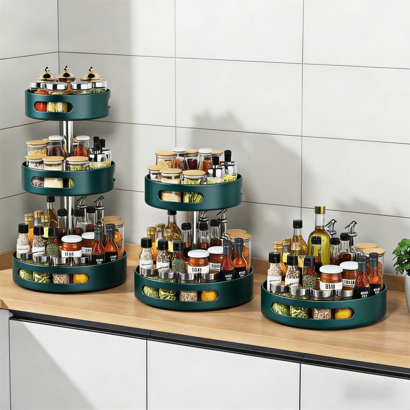 Kitchen Spice Rack Multi Tiered 360° Rotating Adjustable Height ...