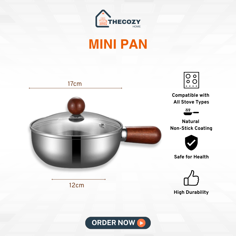 [17cm] Stainless Steel Mini Cooking Pot Wooden Handle – Milk Pan Soup ...