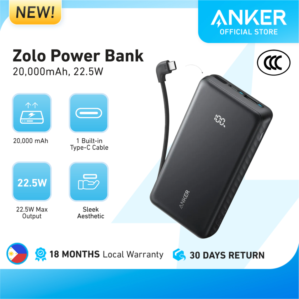 Anker Zolo Power Bank 20,000mAh 22.5W High-Speed Portable Charger with ...