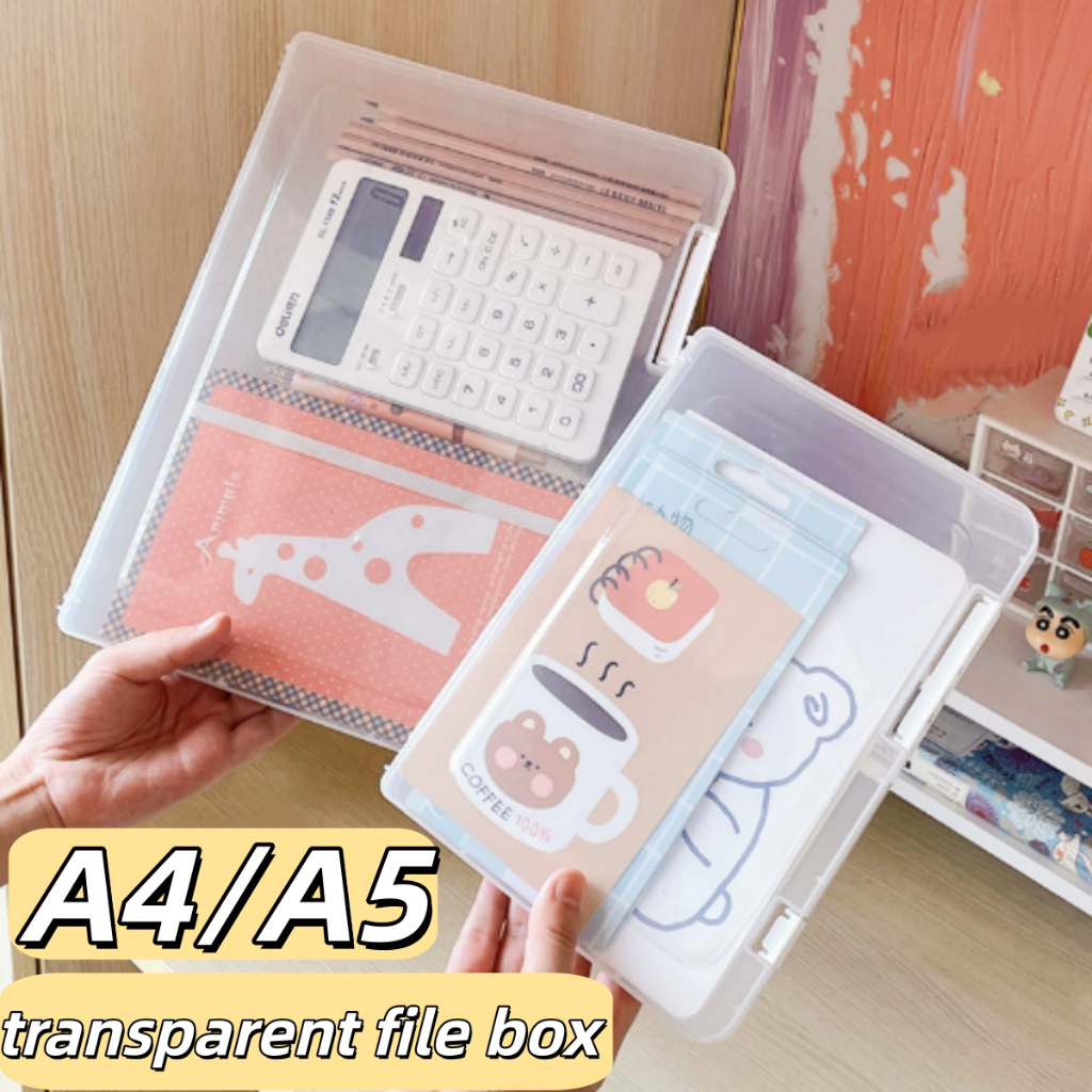 A4/A5 File Box With Double Buckle Desktop Organizer Transparent File ...