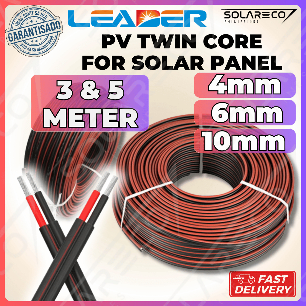 Leader PV Twin Core Solar Cable Black Red 4mm 6mm 10mm 3-5 Meter For ...