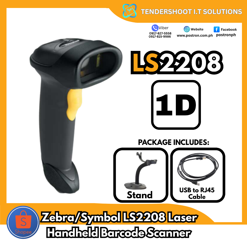 Zebra LS2208 Symbol LS2208 Laser Handheld Barcode Scanner with Stand ...