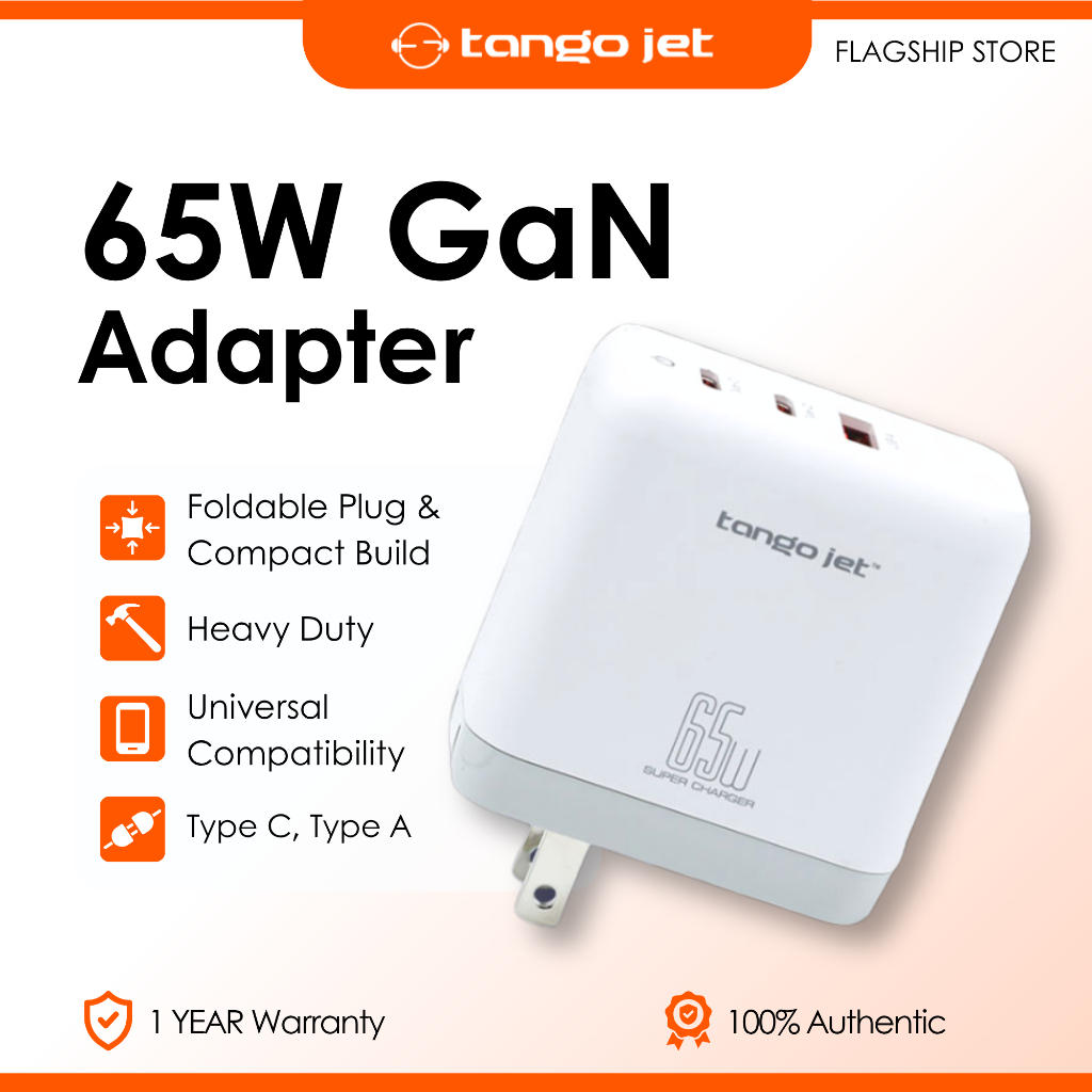 Tango Jet 65W GaN Adapter | 3 Port USB C Adapter | Fast Charging Power ...