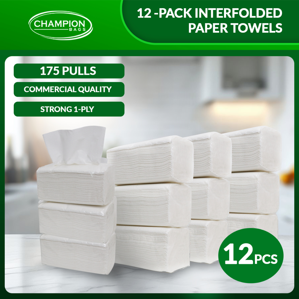 12-Pack Commercial Paper Towels 175 Pulls | Interfolded Tissue | Strong ...