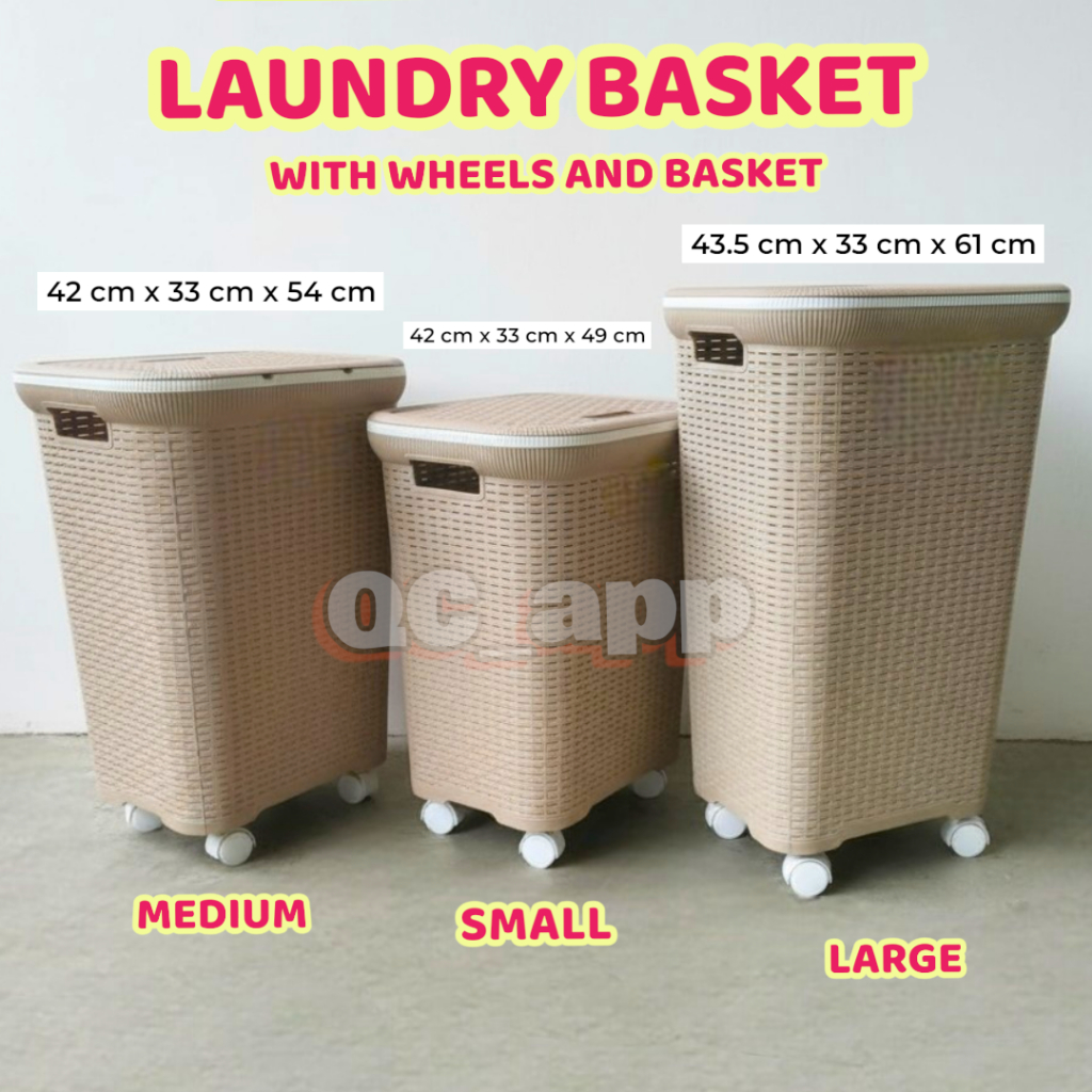 Rattan Laundry Basket with wheels and cover SMALL MEDIUM LARGE CLOTHES ...