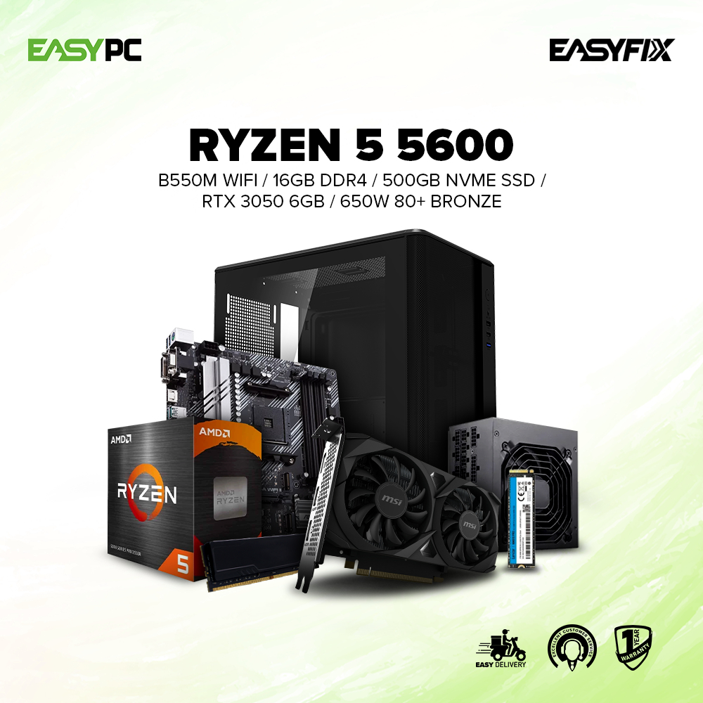 EasyPC | AMD Ryzen 5 5600 RTX 3050 PC Set Gaming Computer Set Desktop ...