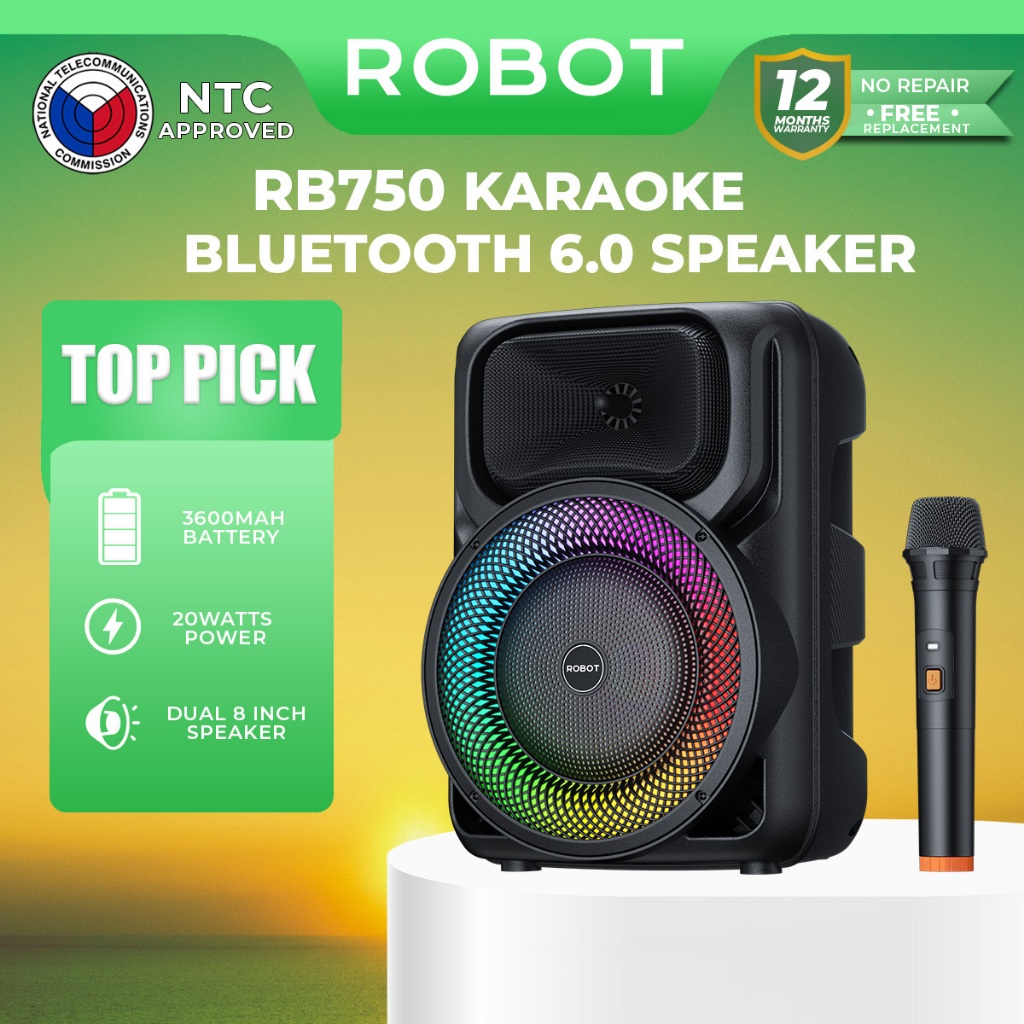 Robot RB750 6.0 Karaoke Bluetooth Speaker Wireless Portable Bass Boost ...