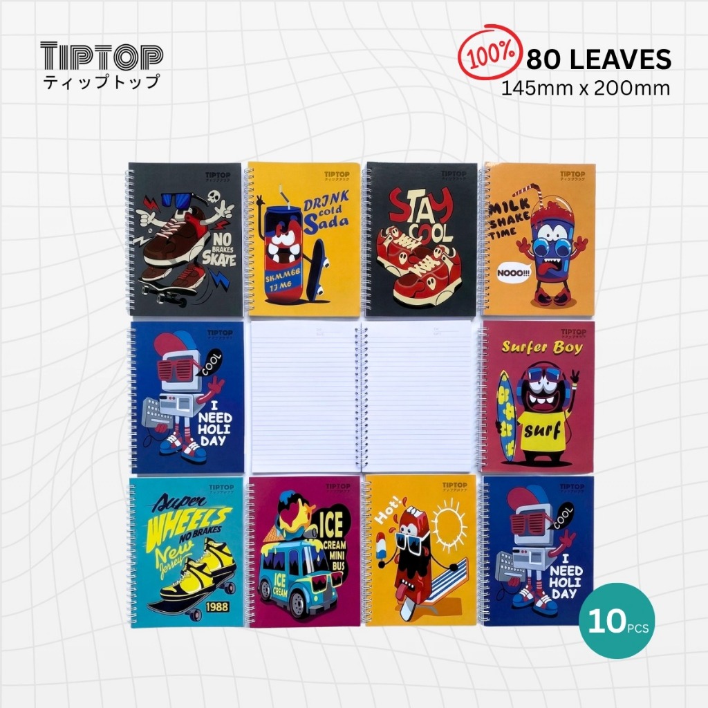 TIPTOP Notebook 10PCS 80 Leaves Thick Paper No Ink Bleed Cartoon School ...