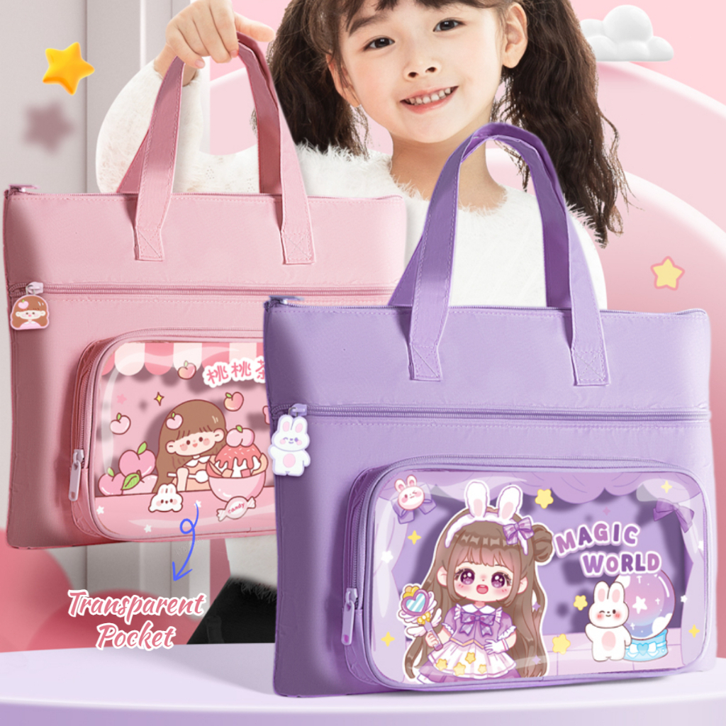 Cute Cartoon File Bag with Zipper Large Zipper File Bag Carry Book ...