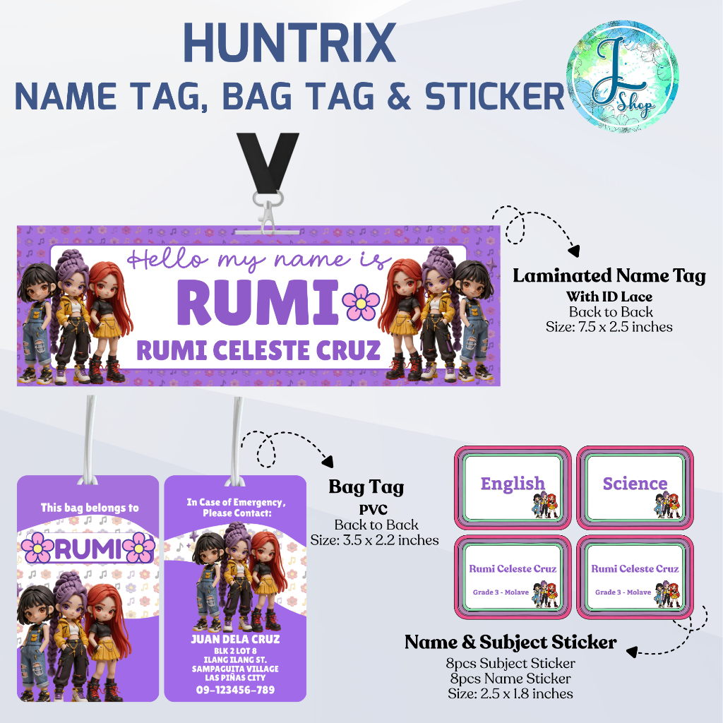 Personalized Huntrix Design Name Tag, Bag Tag & Sticker l Back to ...