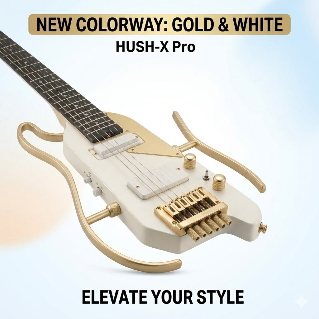 Premium White Gold Donner HUSH-X PRO Silent Electric Guitar Built