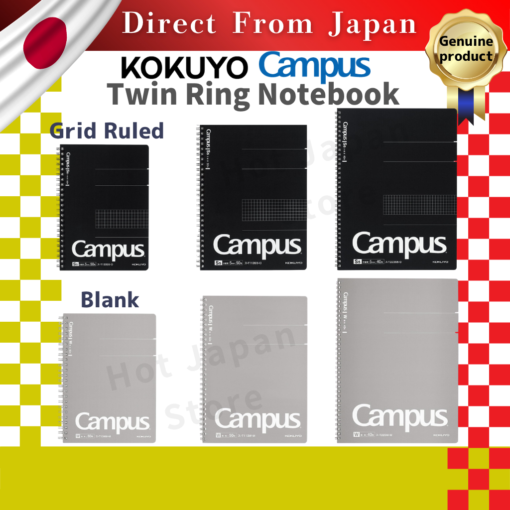 KOKUYO Campus Twin Ring Notebook Grid Ruled / Plain Blank Japanese ...