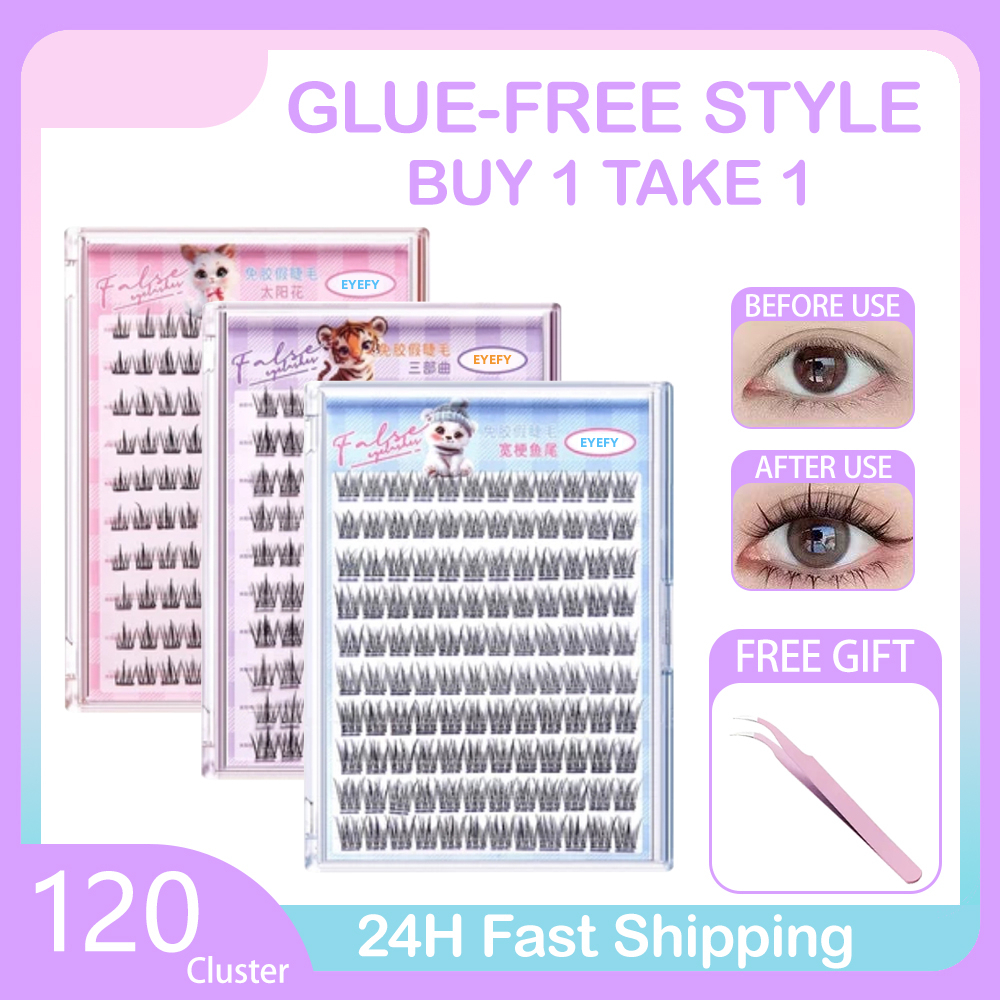 【Glue-Free】100-120 Cluster Eyelashes Super Sticky Eyelash Extension ...