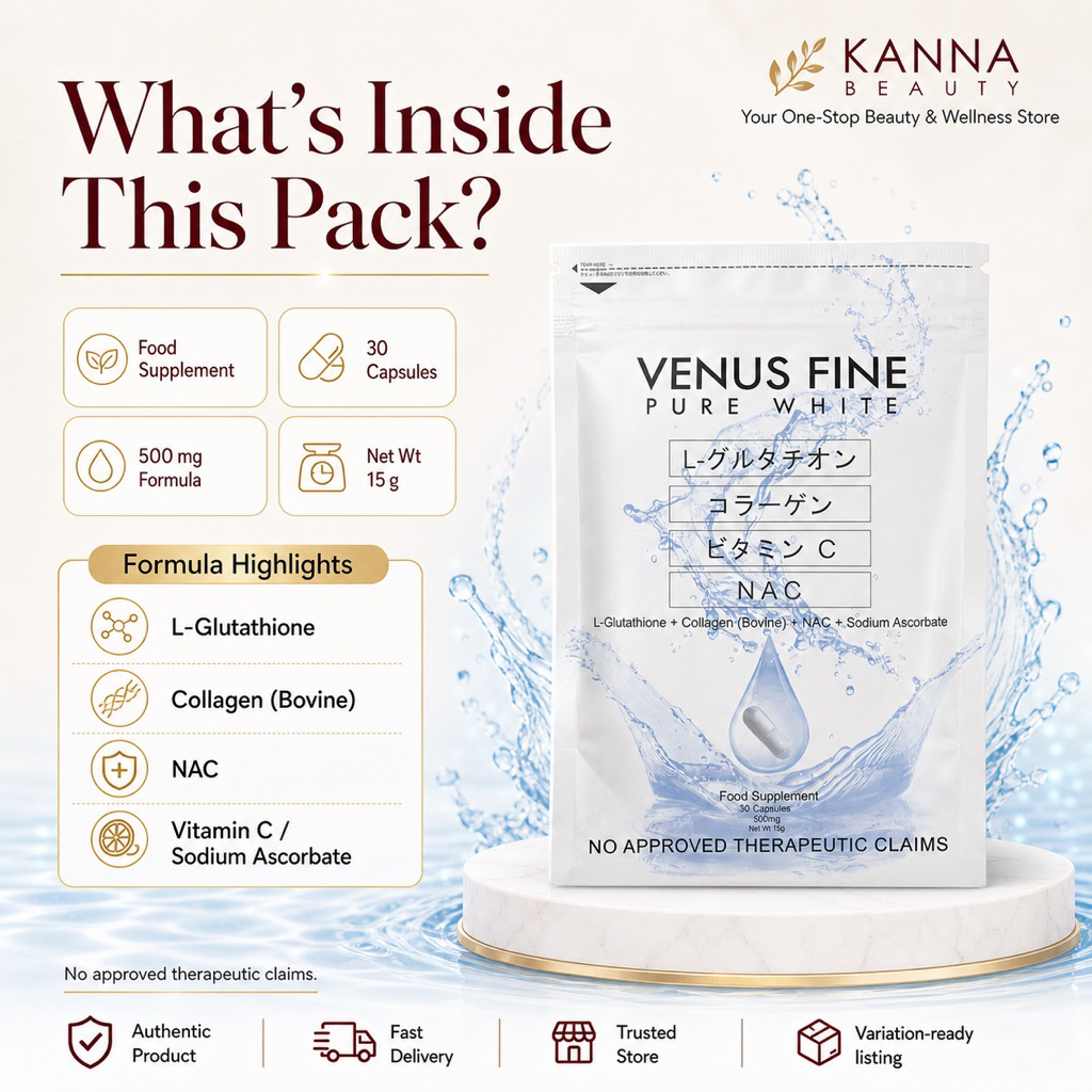 Venus Fine Pure White 4in1 500mg Glutathione & Collagen- For Whitening and  Glowing Skin 30 Capsules | Shopee Philippines