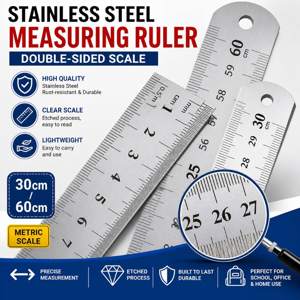 Stainless Steel Measuring Double-sided Scale Ruler 30cm/60cm High ...