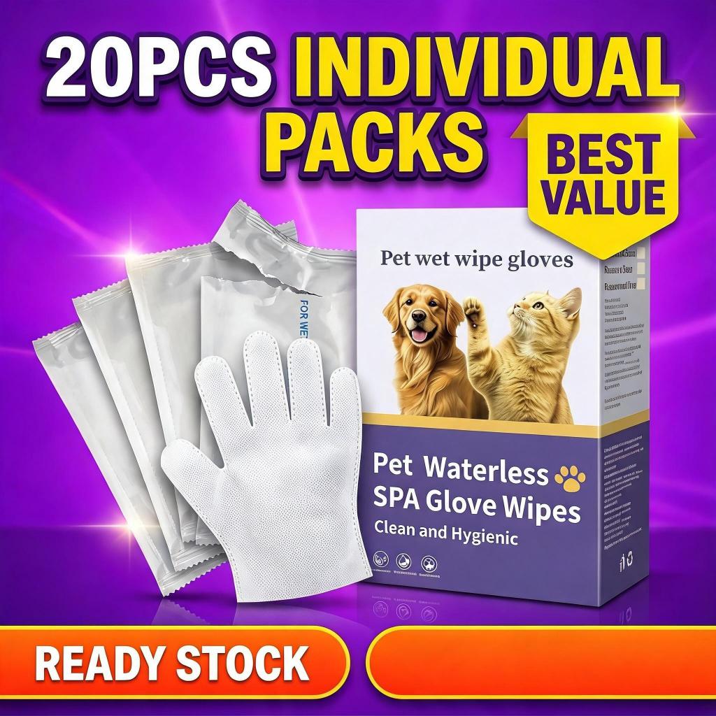 Vyzzi Pet Waterless Glove Wipes (20Pcs/Box) Individual Pack Pet SPA ...