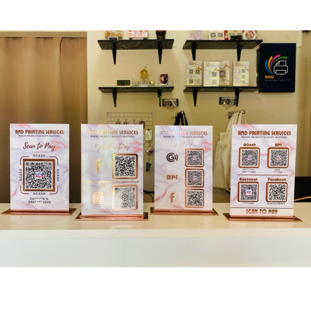 Embossed QR Standee In Rose Gold decals for Pink Theme(made of sintra ...