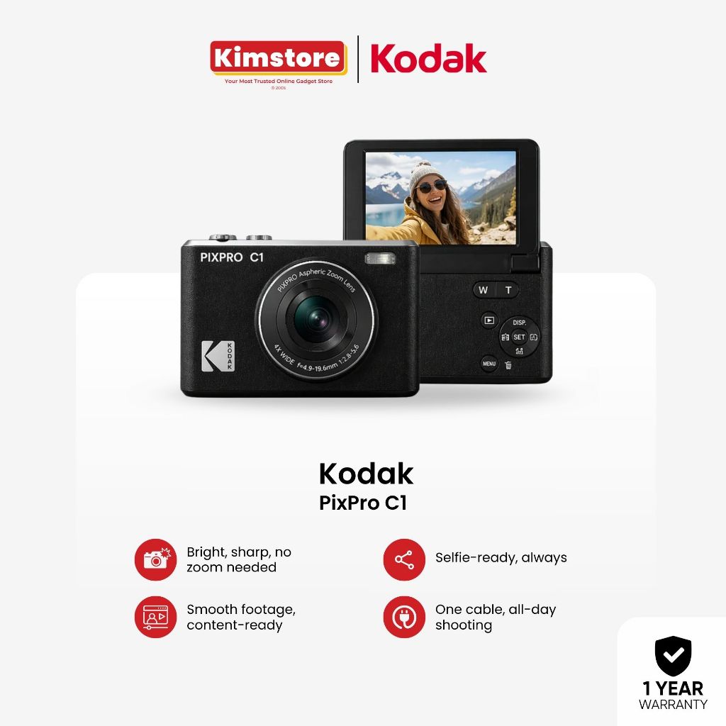 Kodak PixPro C1 13MP Compact Digital Camera 180° Flip Screen Portable ...