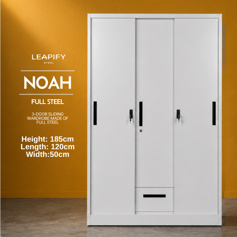 NOAH | Full Steel Sliding 3-DOOR Wardrobe in Matte White by Leapify ...