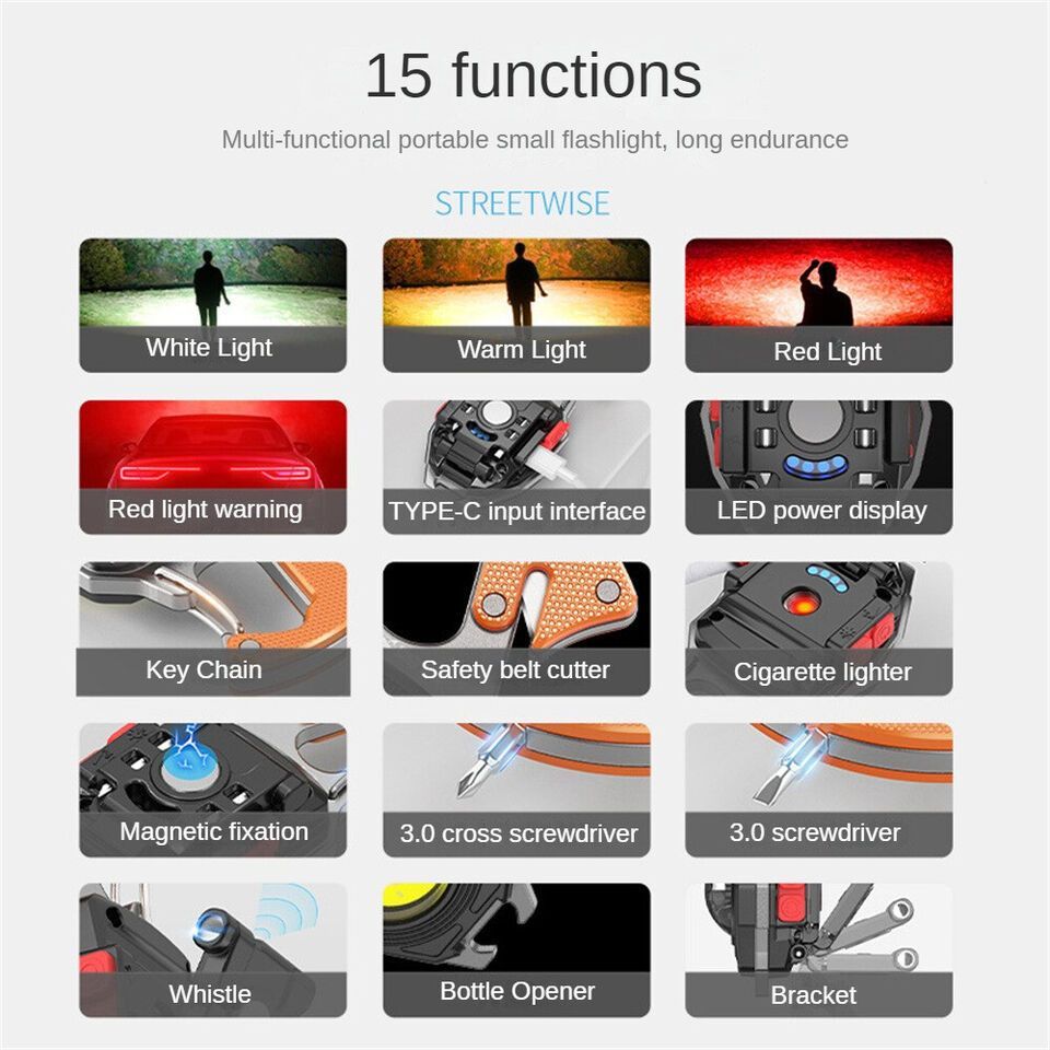 Product image Mini Keychain Flashlight Rechargeable Work Light Multifunction Outdoor Camping Emergency Light 6
