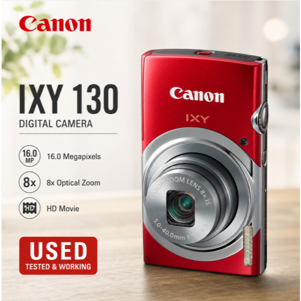 Canon IXY 130 Red Compact Digital Camera 16MP 8x Zoom Point