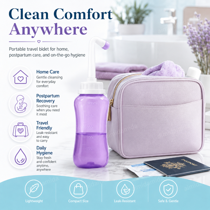 SarrisCo Portable Travel Bidet – 400mL Peri Bottle For Postpartum Care, Handheld Sprayer With Waterproof Bag