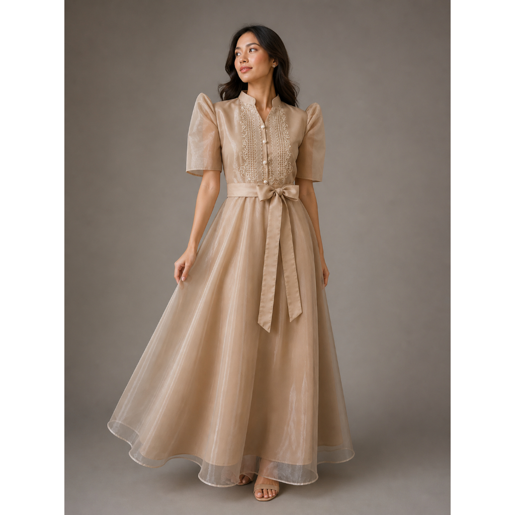 brown filipiniana dress FILIPINIANA MNL Style : Kimona - Ribbon Accent : Ribbon Color : Cocoa Brown  Size: M Inner Dress : Choco Brown