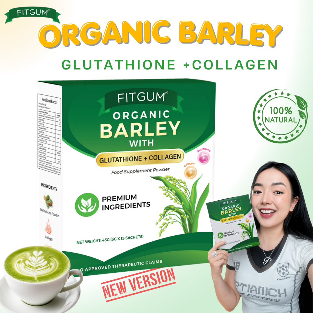 barley glutathione       $.      , !  Perfect addition sa daily wellness routine mo  easy to mix, refreshing in a glass, and made Fitgum Organic Barley Gluta Collagen