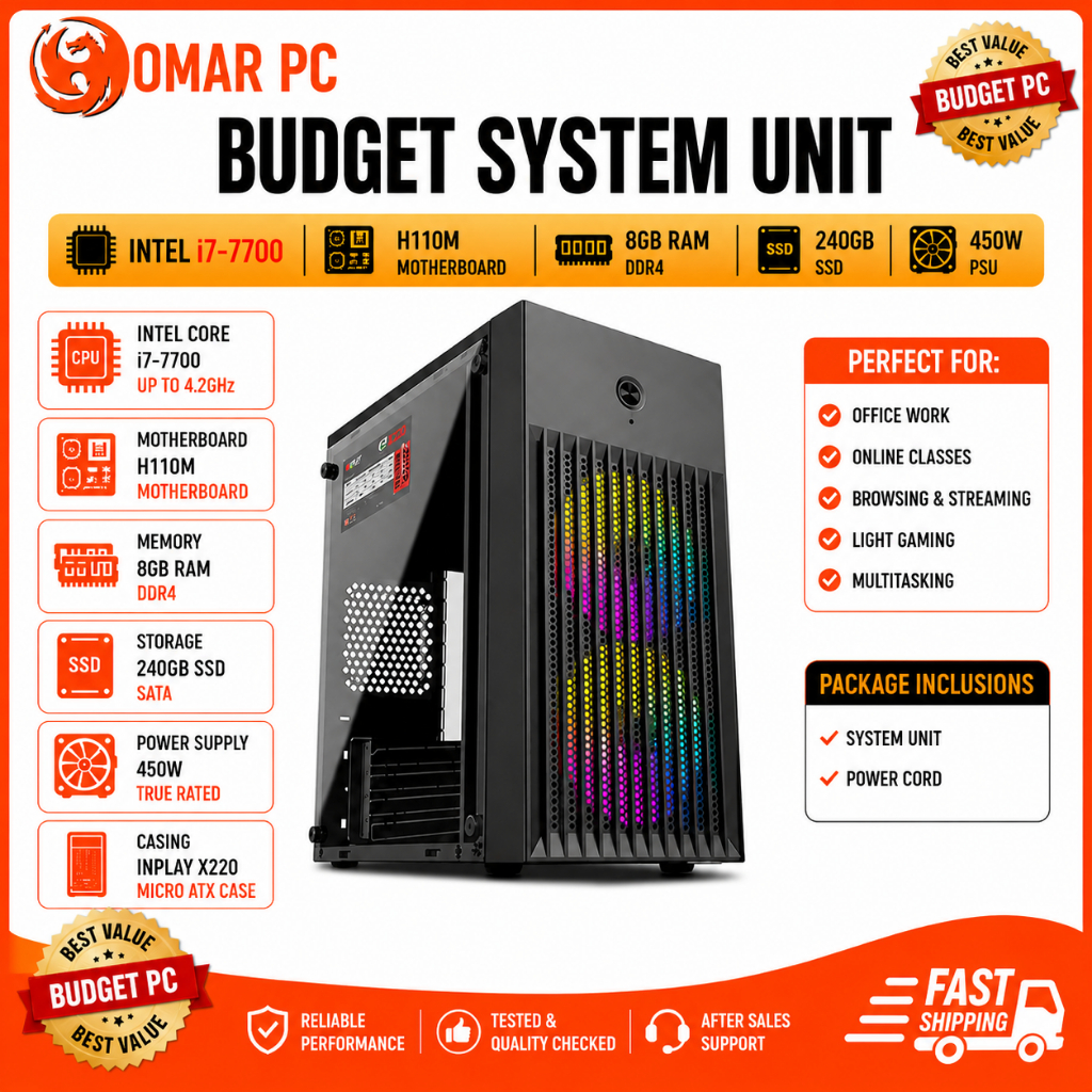 Budget System Unit | Intel i7-7700 | 16GB DDR4 RAM | 240GB SSD | Asus ...