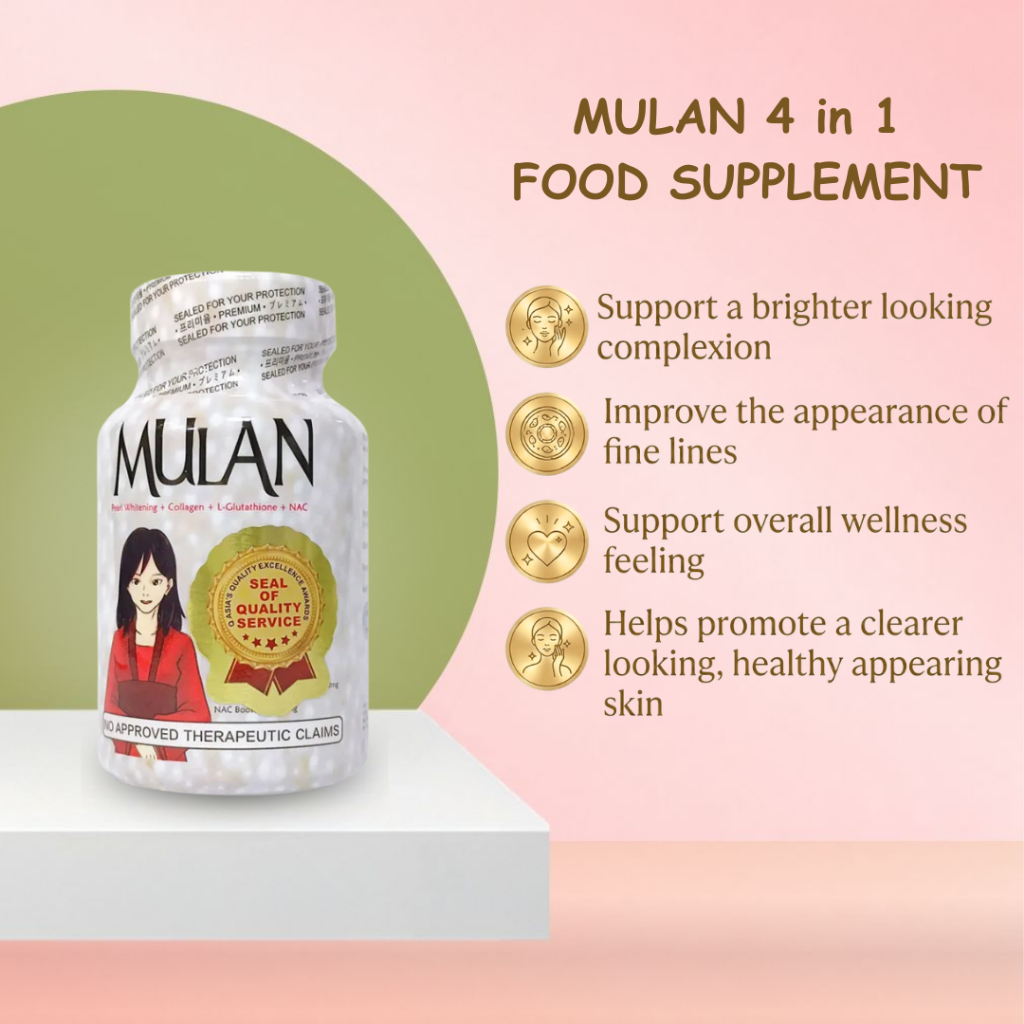mulan glutathione MULAN Pearl Powder + Collagen + L-Glutathione + N-Acetylcysteine (NAC) Food  Supplement 500mg 60caps