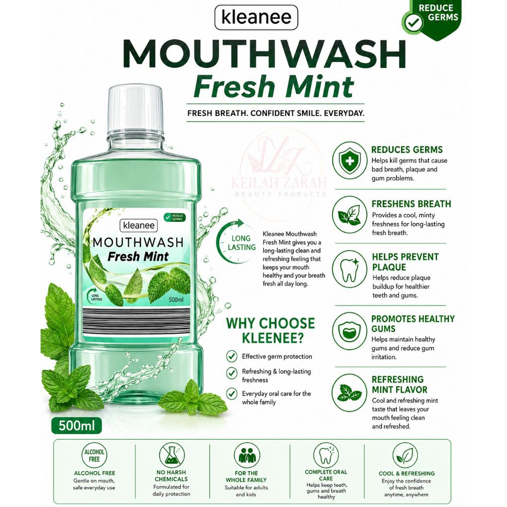 Kleanee Mouthwash Fresh Mint -500ml | Shopee Philippines