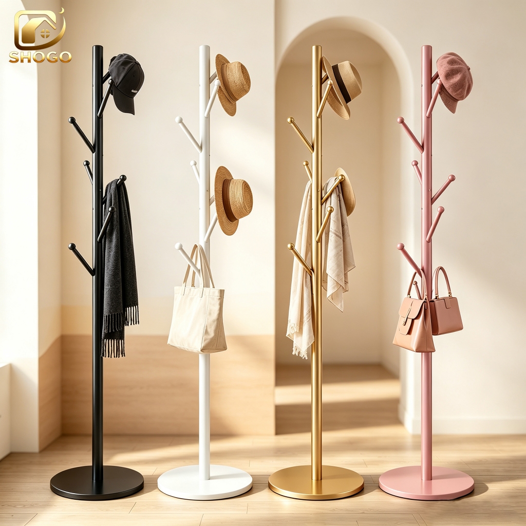 9 Hook Metal Coat Rack Round Base Heavy Duty with Umbrella Holder Tree ...