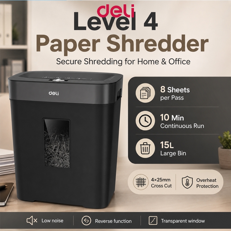 Deli 15L Large Capacity Paper Shredder 8 Sheets Shredding Automatic ...