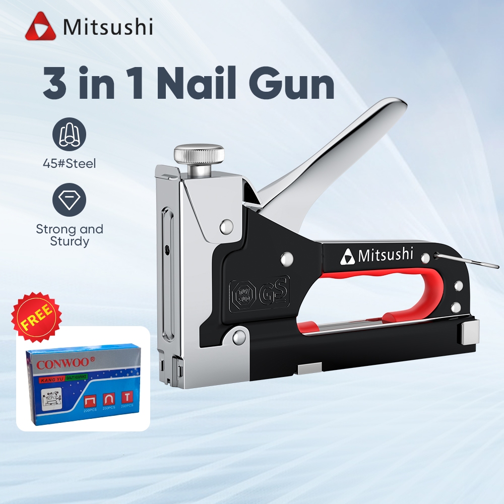 Mitsushi 3-in-1 Staple Gun Tacker Heavy Duty with 600 pcs Nails Wood ...