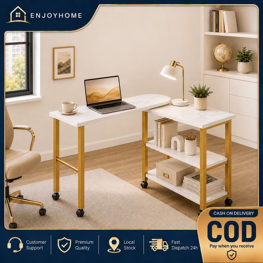 Rotating Computer Table Movable Corner Desk Space-Saving PC Table Study ...