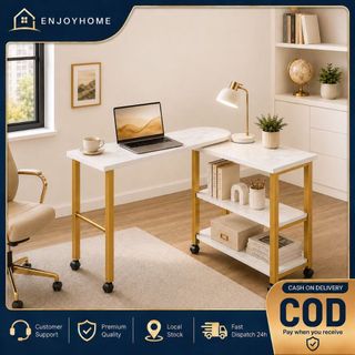Rotating Computer Table Movable Corner Desk Space-Saving PC Table Study ...