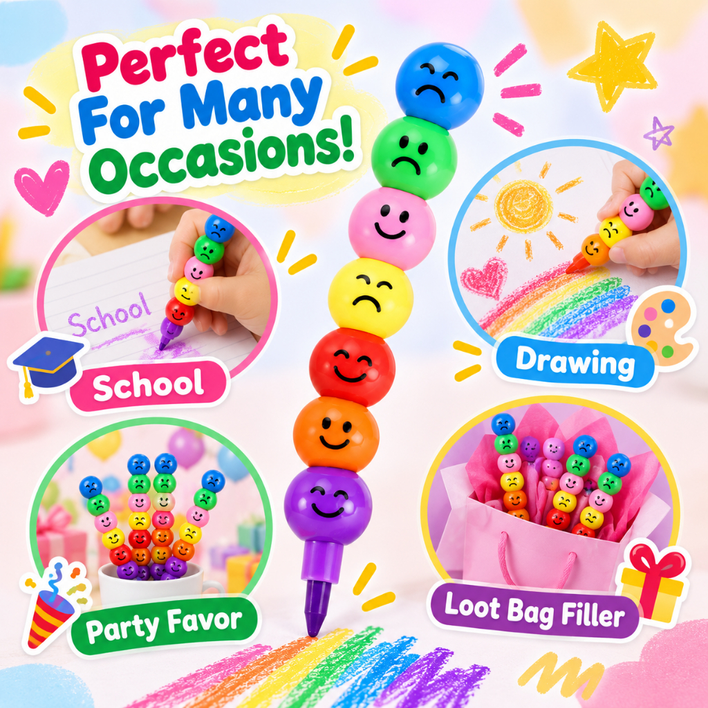 7 Color Stack Crayon Emoji Detachable Crayon for Kids Party Favor Loot ...